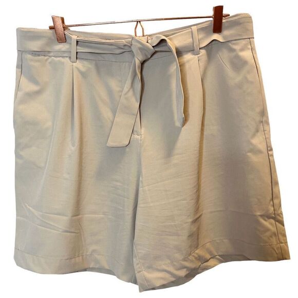 Calvin Klein Tan Shorts Size 14 Tie Belt High Rise Flare Paperbag Pockets Zippe - Picture 1 of 11